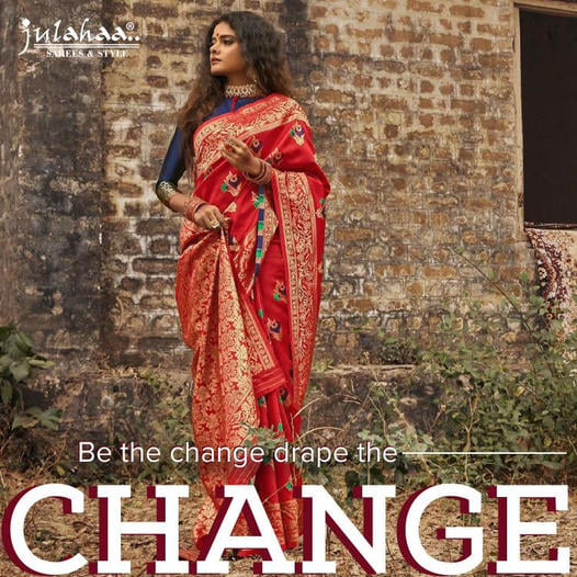 Indian Gorgeous Half-silk Julahaa Brand Devatvam Saree With Blouse pcs