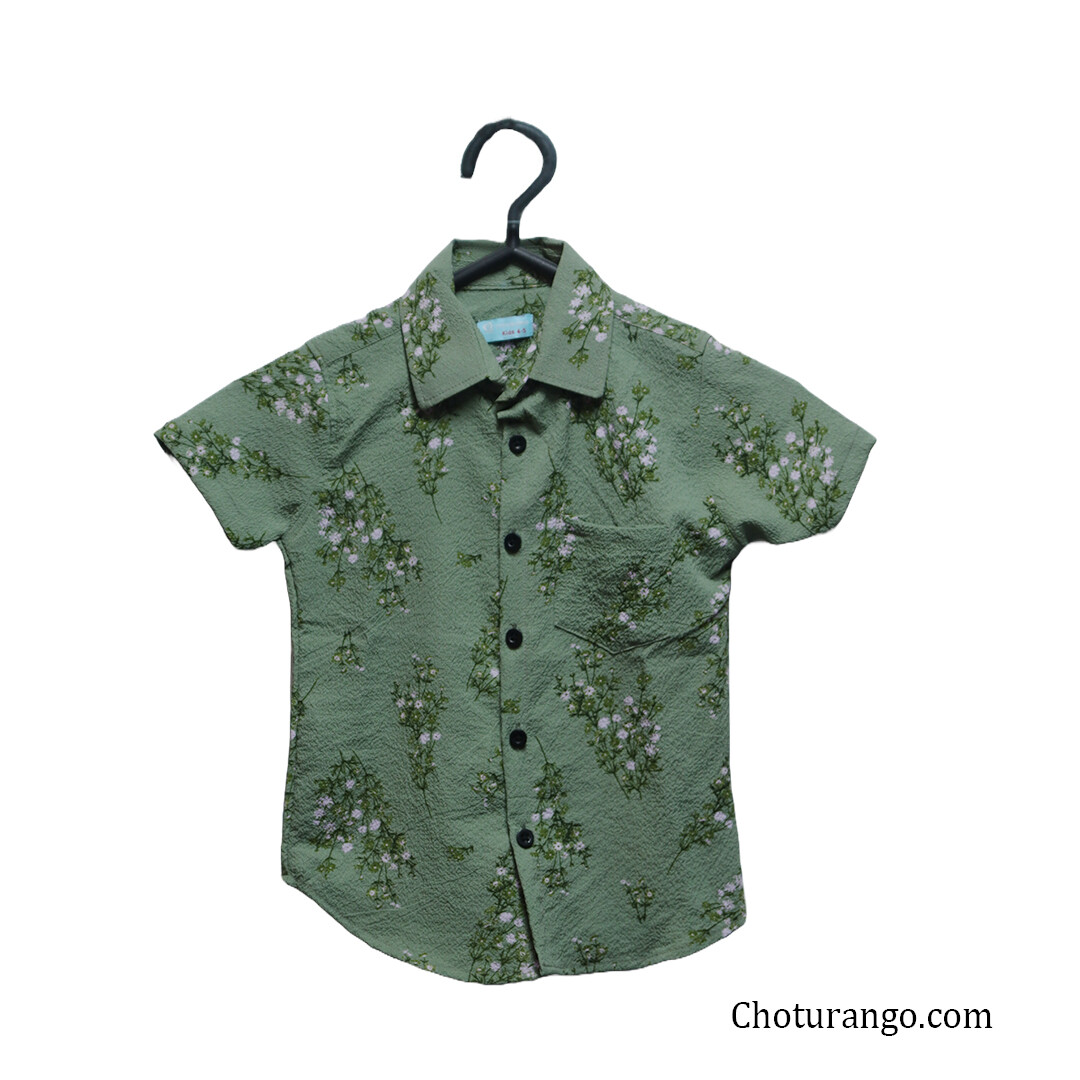 Boy's Band Collar Shirt Sage Green