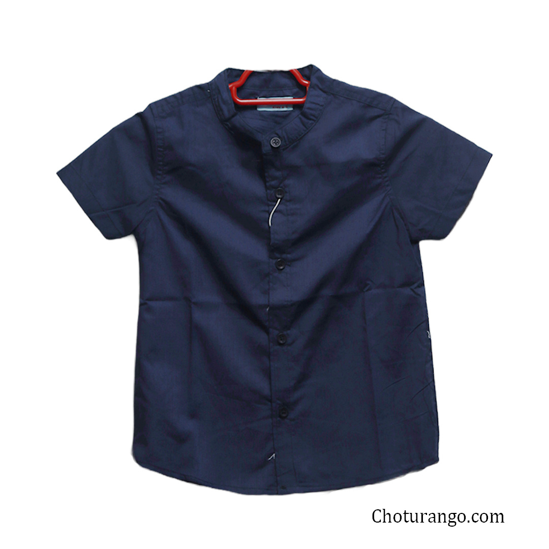 Boy's Band Collar Shirt Navy Blue