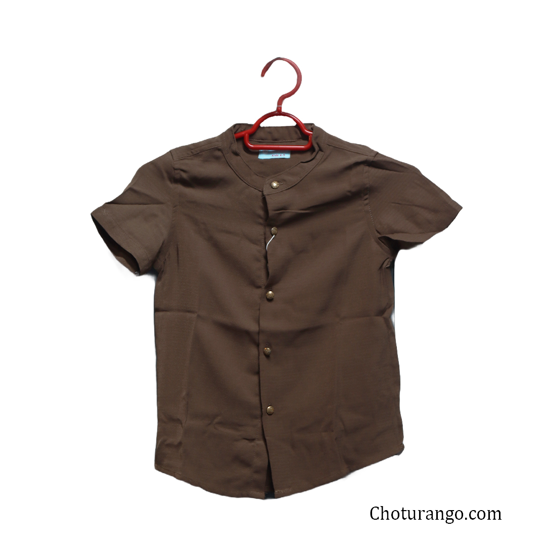 Boy's Band Collar Shirt Brown