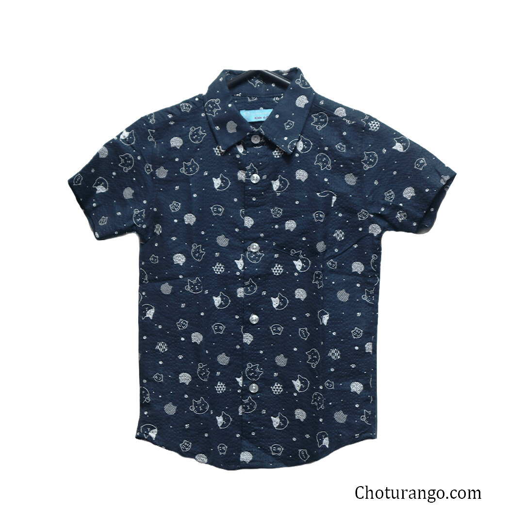 Boy's Band Collar Shirt Black Print