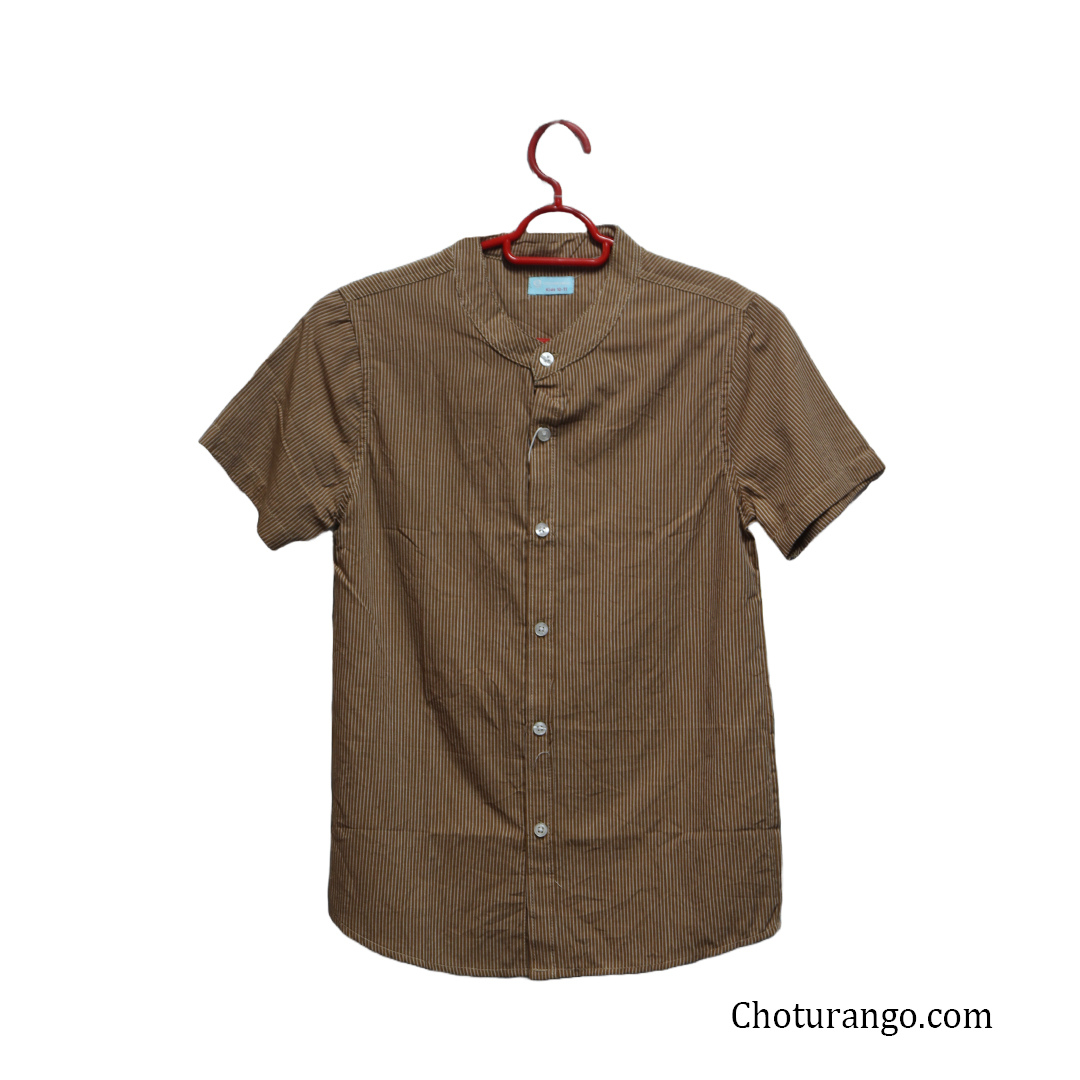  BOY'S BAND COLLAR SHIRT BROWN