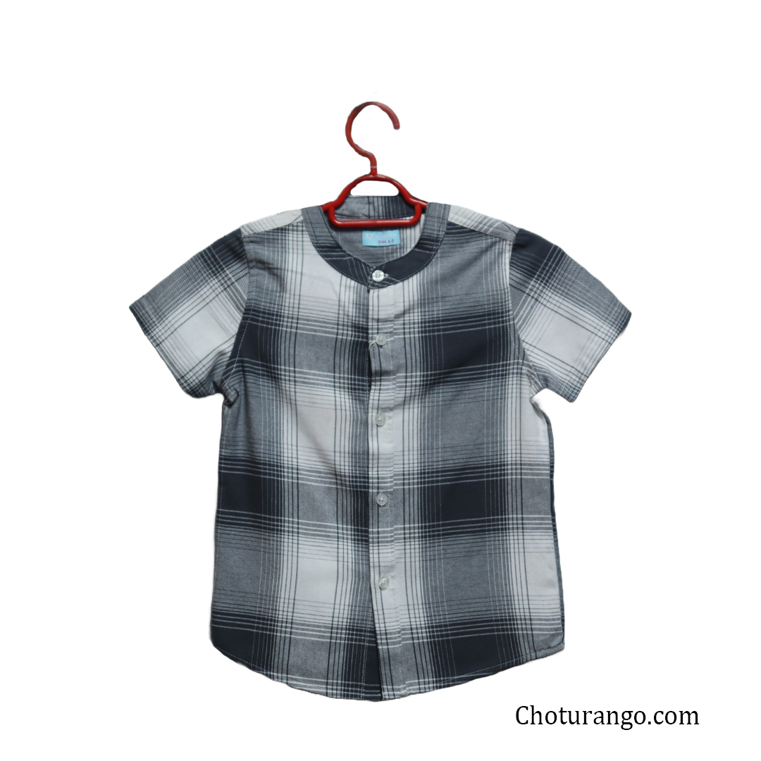 BOY'S BAND COLLAR SHIRT BLACK AND WHITE CHECK