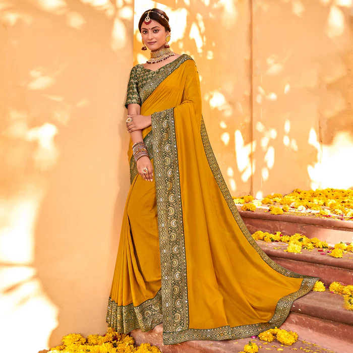 RIGHT WOMEN NALLI SILK 'MUSTARD COLOR' FANCY SAREE
