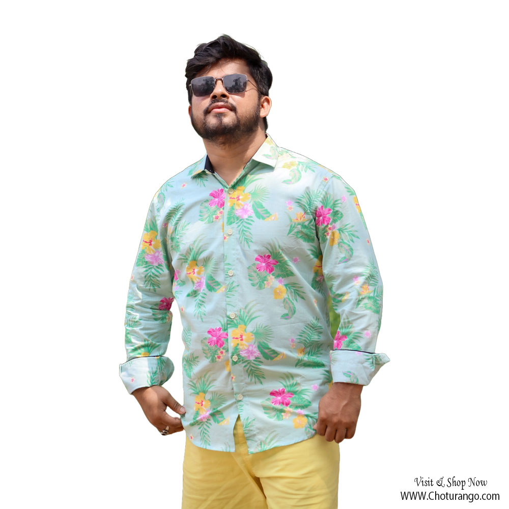 MEN’S MINT GREEN FLORAL PRINTED CASUAL SHIRT