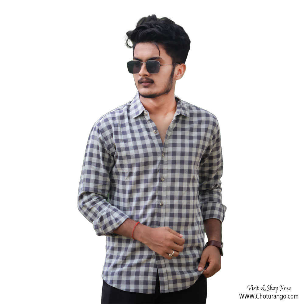 Men’s Grey & White Checked Casual Shirt