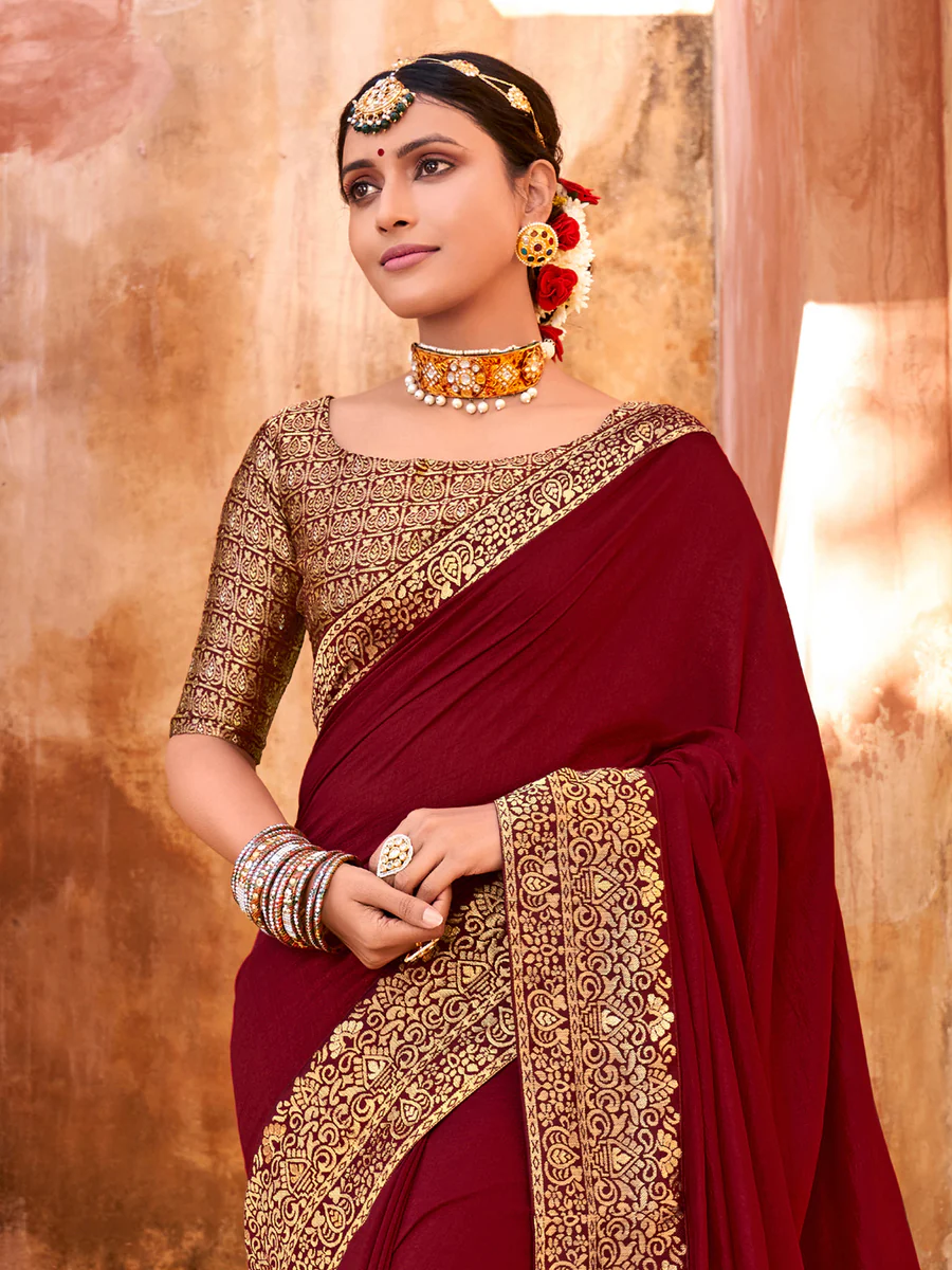 RIGHT WOMEN NALLI SILK 'MAROON COLOR' FANCY SAREE