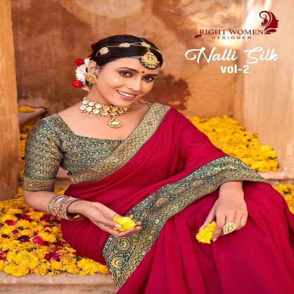 RIGHT WOMEN NALLI SILK 'CRIMSON COLOR' FANCY SAREE