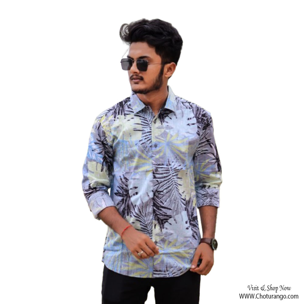 Men’s Tropical Leaf Print Casual Shirt – Multicolor